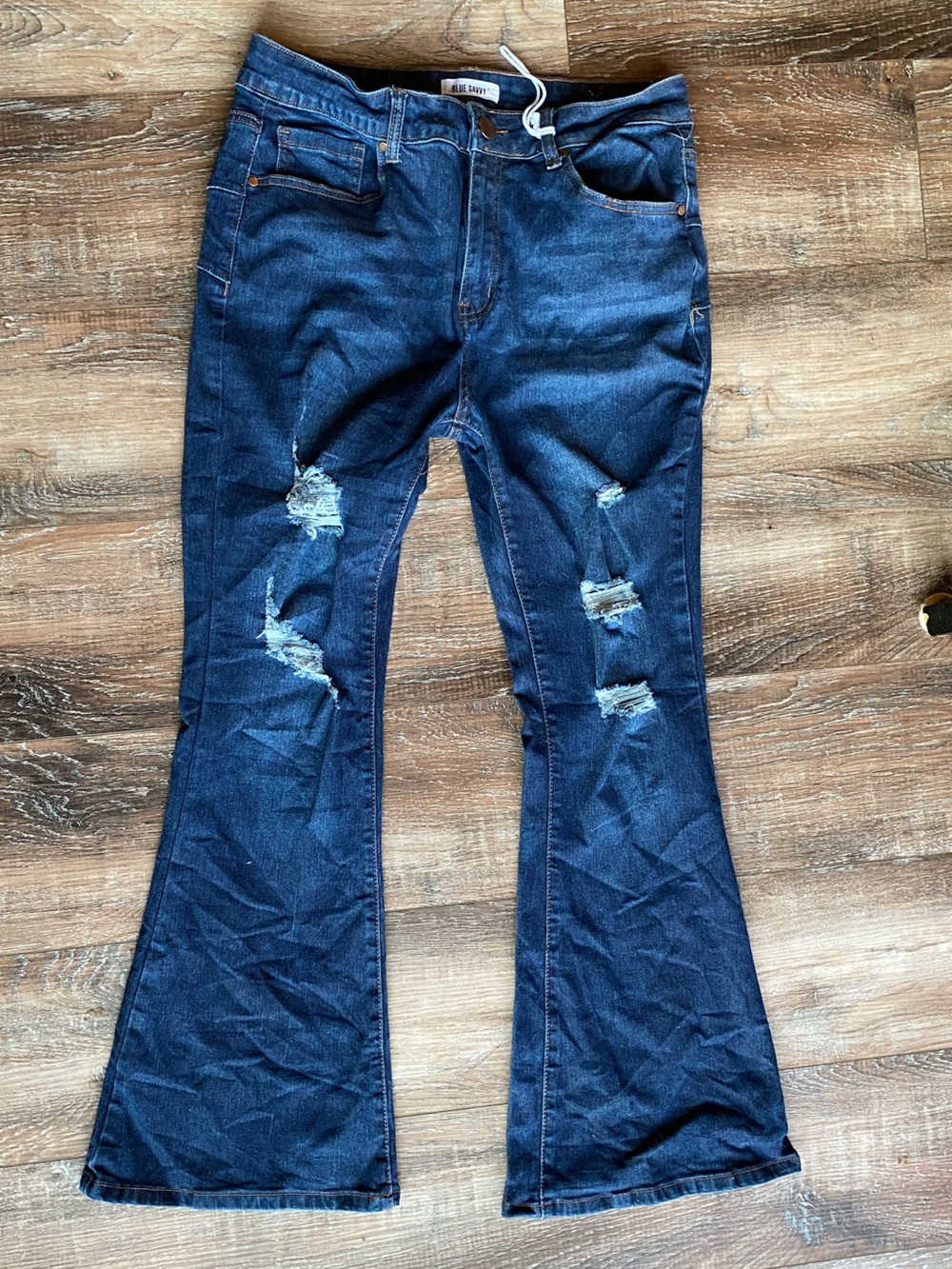 Distressed Dark Blue Flare Jeans for Women